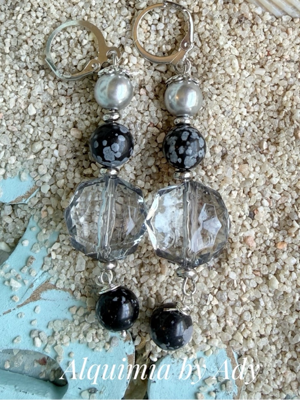 Obsidian Black and Silver Ornate Drop Earrings